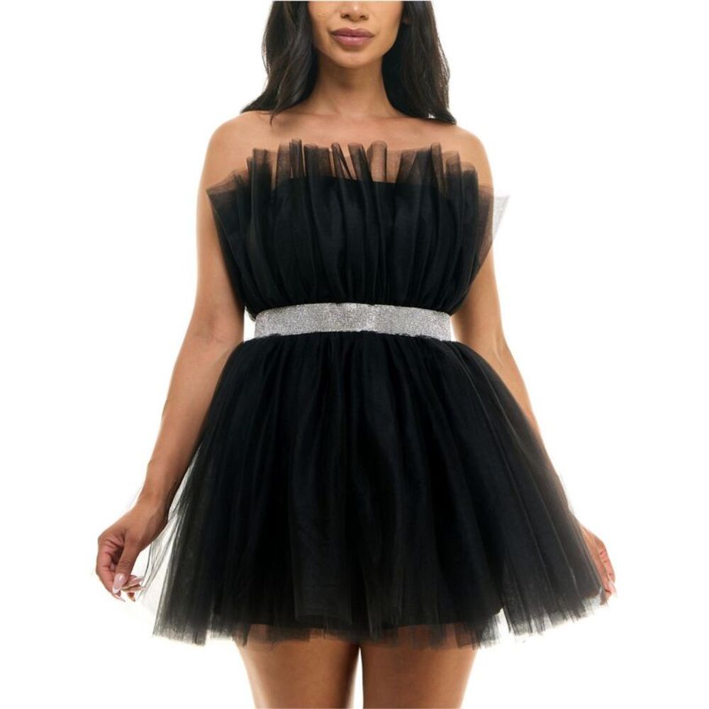 B. DARLIN Womens Juniors Embellished-Waist Tulle Strapless Mini Dress, NWT - Picture 1 of 1